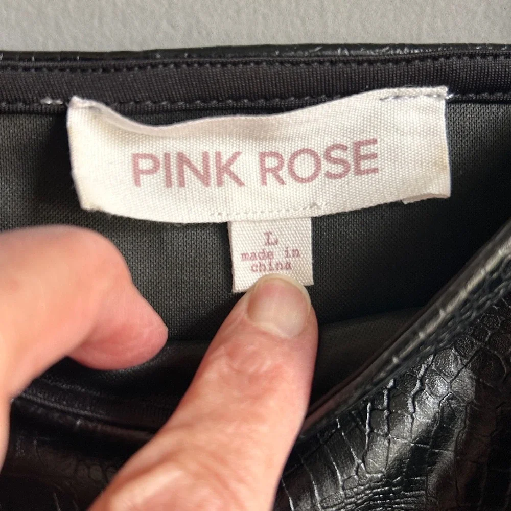 Pink Rose Womens Black Croc Embossed Faux Leather Crop Top Square Neck - Picture 3 of 7